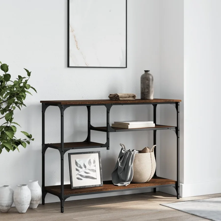 Table console avec étagères chêne marron 100x35x75 cm - 3