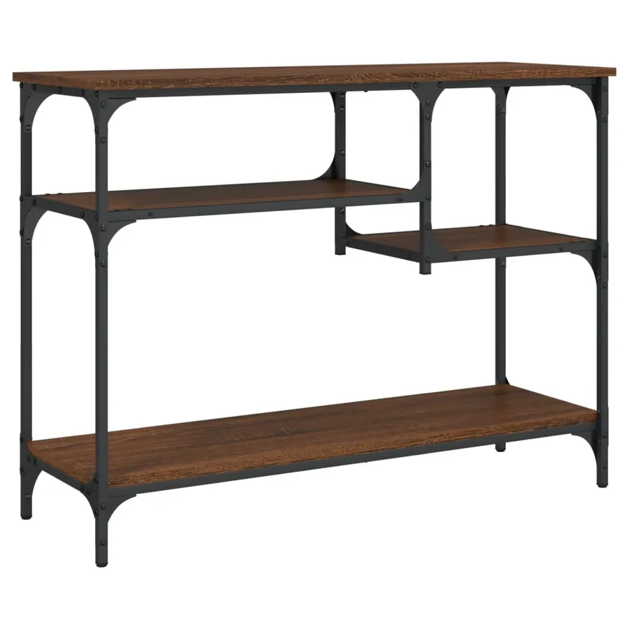 Table console avec étagères chêne marron 100x35x75 cm - 6