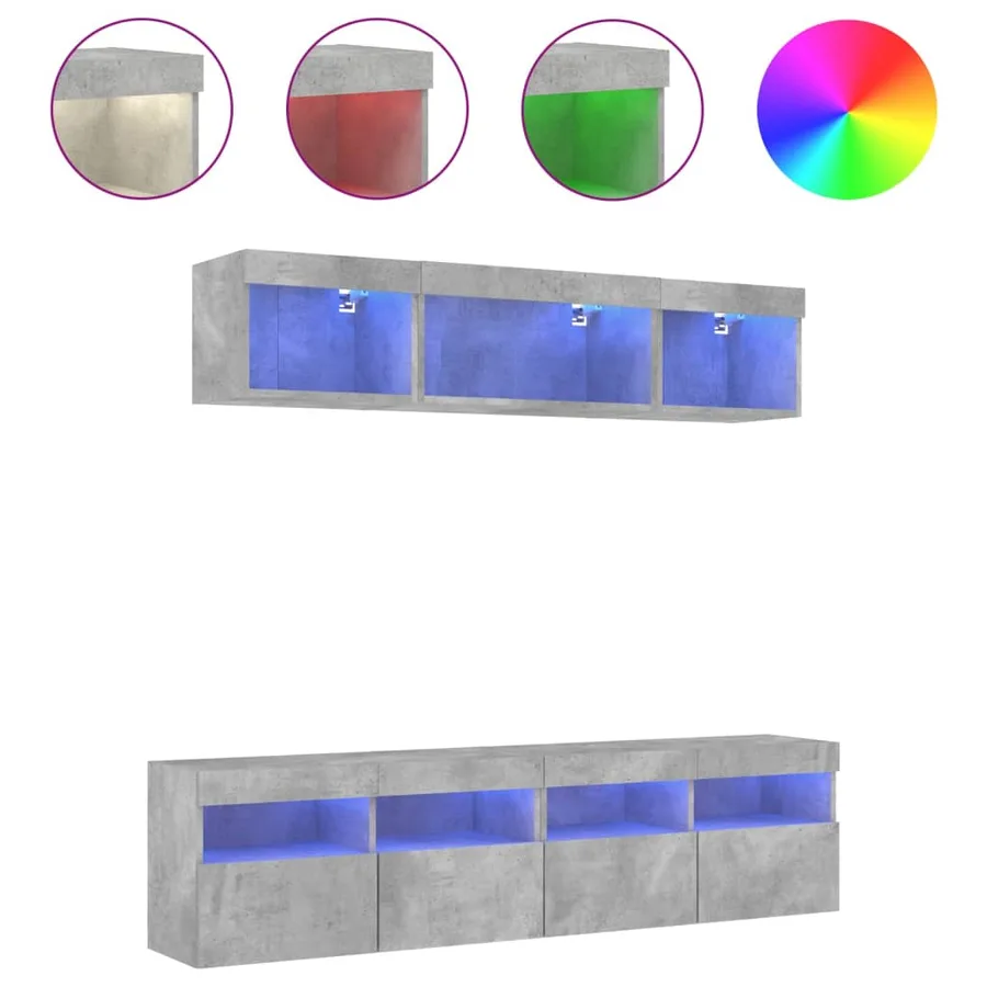 Unités murales TV avec LED 5 pcs gris béton bois d'ingénierie - 2