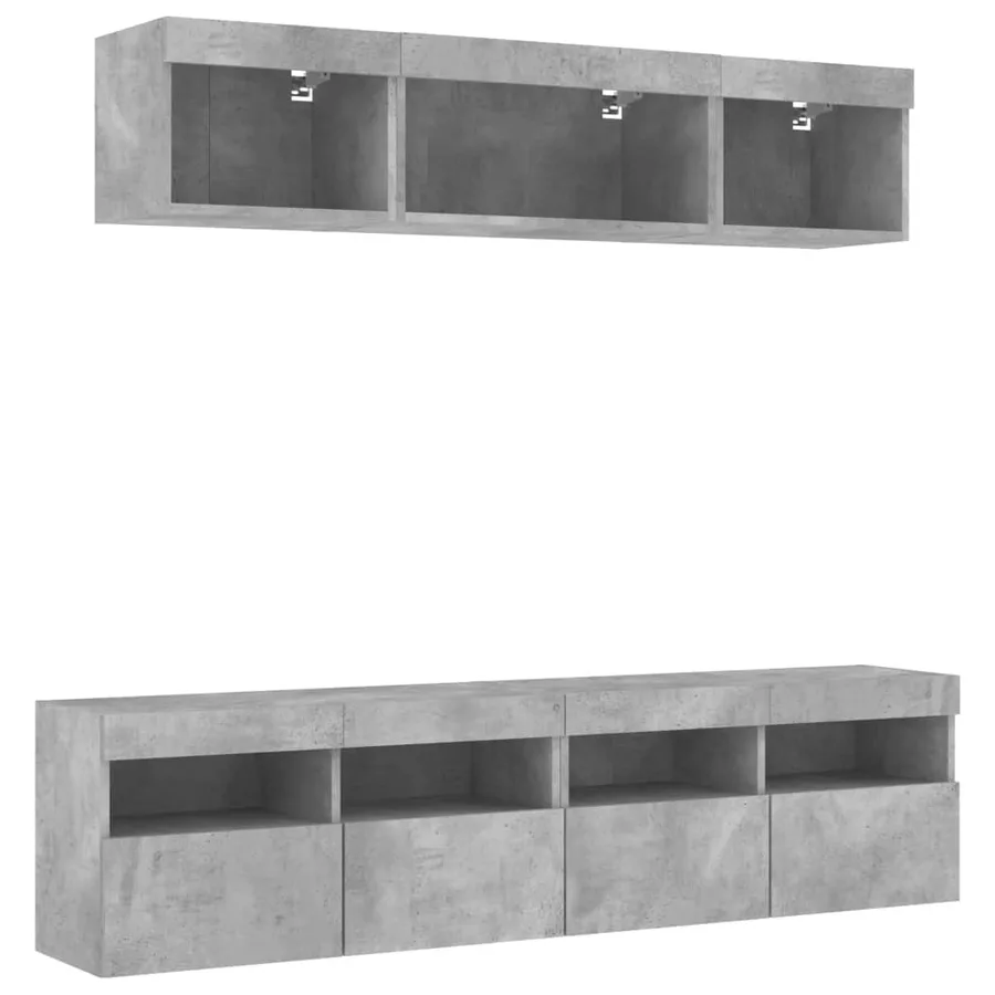 Unités murales TV avec LED 5 pcs gris béton bois d'ingénierie - 5