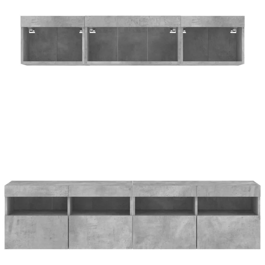 Unités murales TV avec LED 5 pcs gris béton bois d'ingénierie - 7