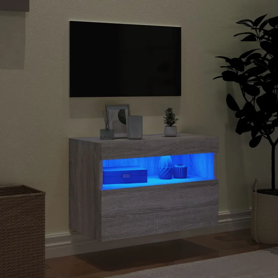 Meuble TV mural avec lumières LED sonoma gris 60x30x40 cm - 4