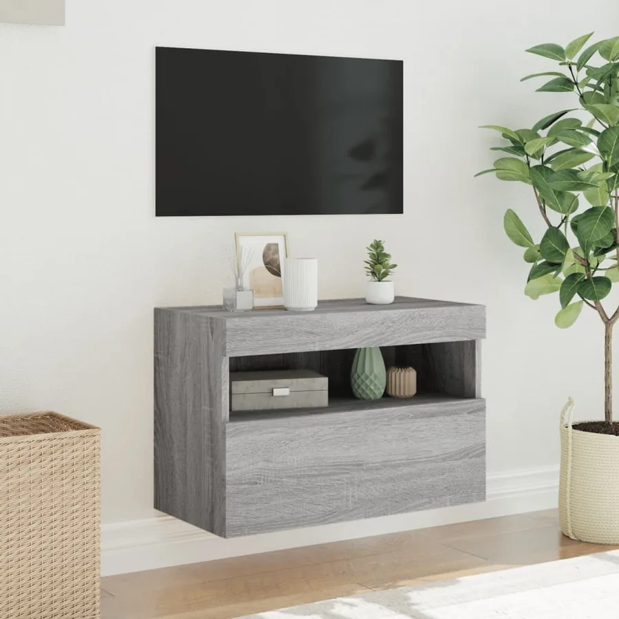 Meuble TV mural avec lumières LED sonoma gris 60x30x40 cm - 5
