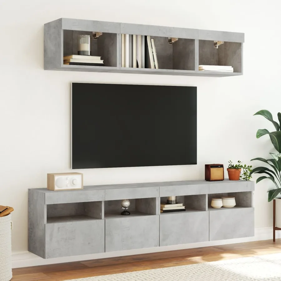 Meuble TV mural avec lumières LED gris béton 80x30x40 cm - 6