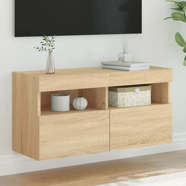 Meuble TV mural avec lumières LED chêne sonoma 80x30x40 cm