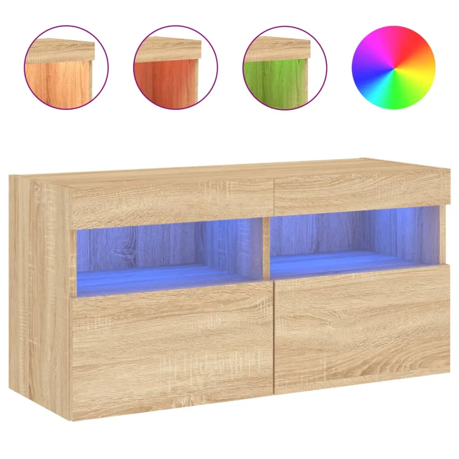 Meuble TV mural avec lumières LED chêne sonoma 80x30x40 cm - 2
