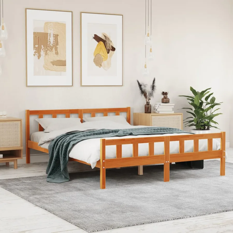 Cadre de lit sans matelas cire marron 150x200cm bois pin massif