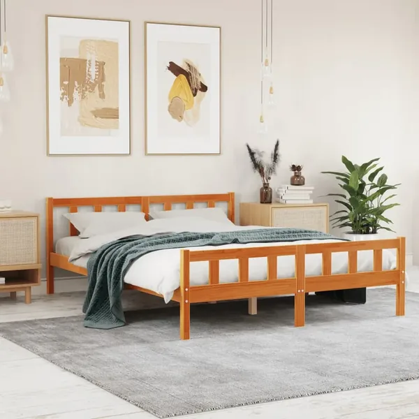 Cadre de lit sans matelas cire marron 150x200cm bois pin massif