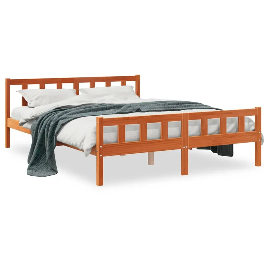 Cadre de lit sans matelas cire marron 150x200cm bois pin massif - 2
