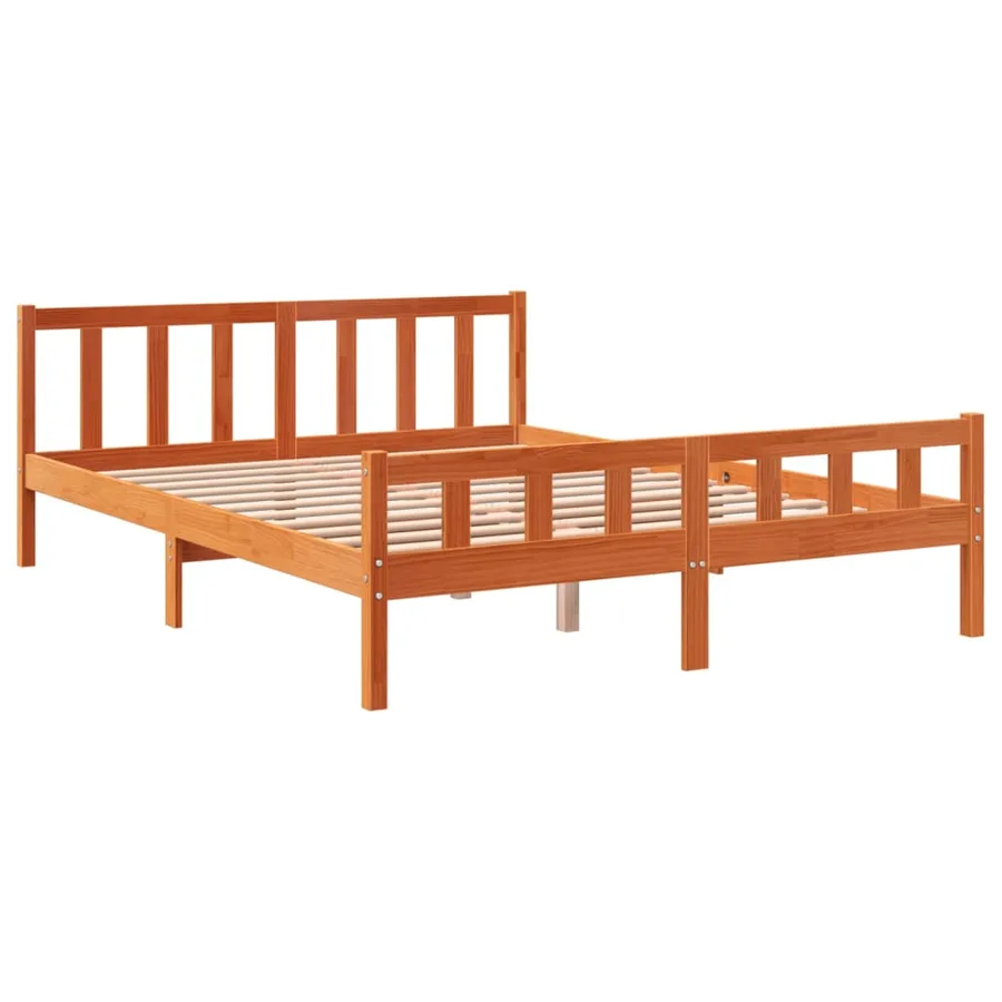 Cadre de lit sans matelas cire marron 150x200cm bois pin massif - 3