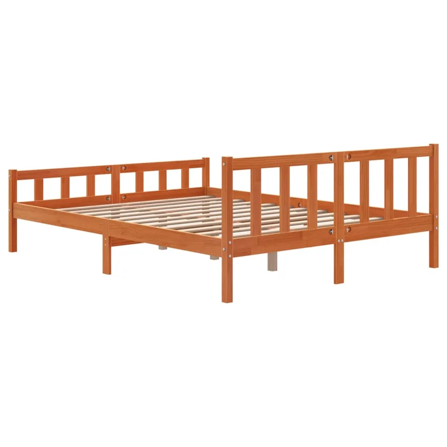 Cadre de lit sans matelas cire marron 150x200cm bois pin massif - 6