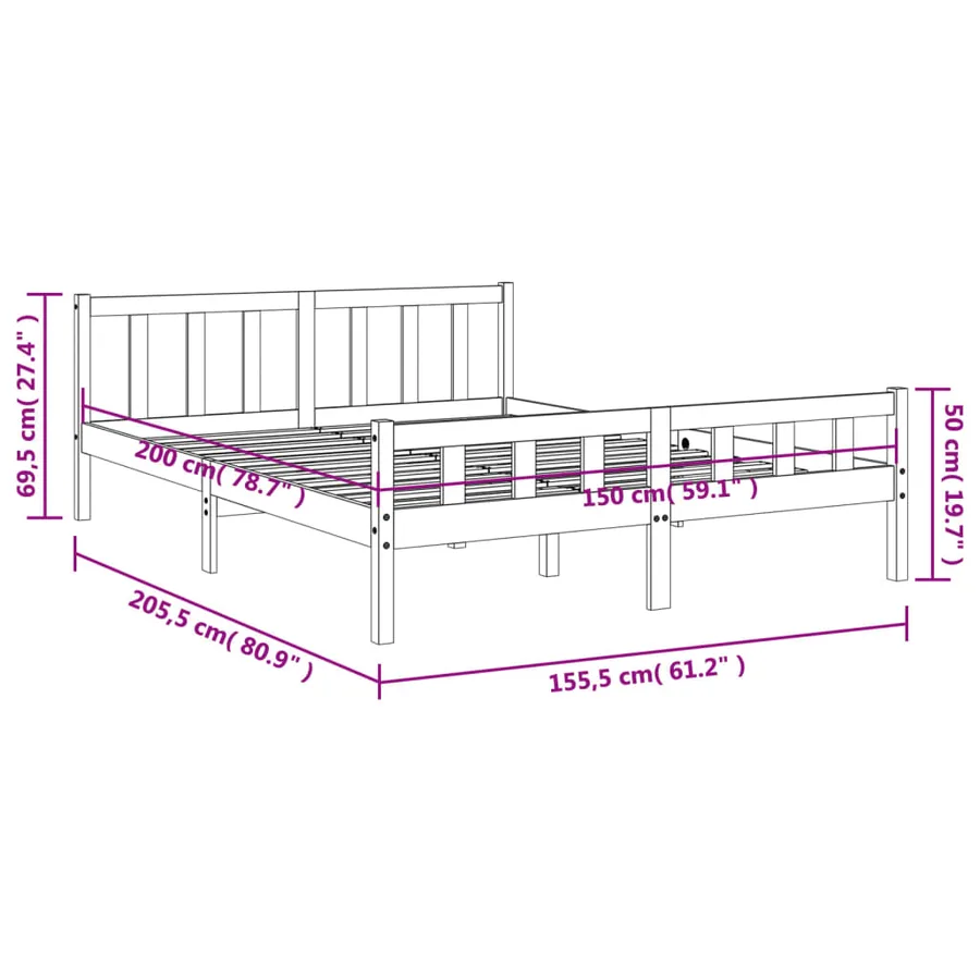 Cadre de lit sans matelas cire marron 150x200cm bois pin massif - 9