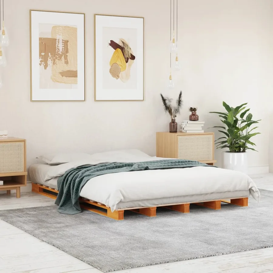 Lit de palette sans matelas cire marron 140x200 cm pin massif
