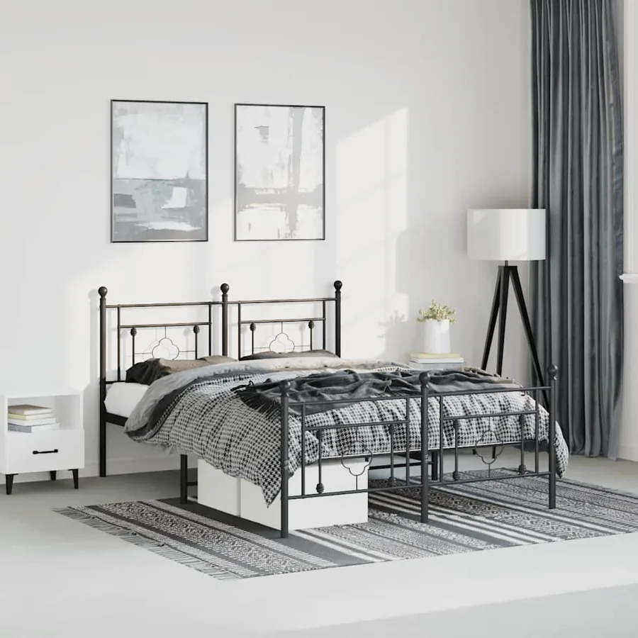 Cadre de lit métal sans matelas avec pied de lit noir 193x203cm