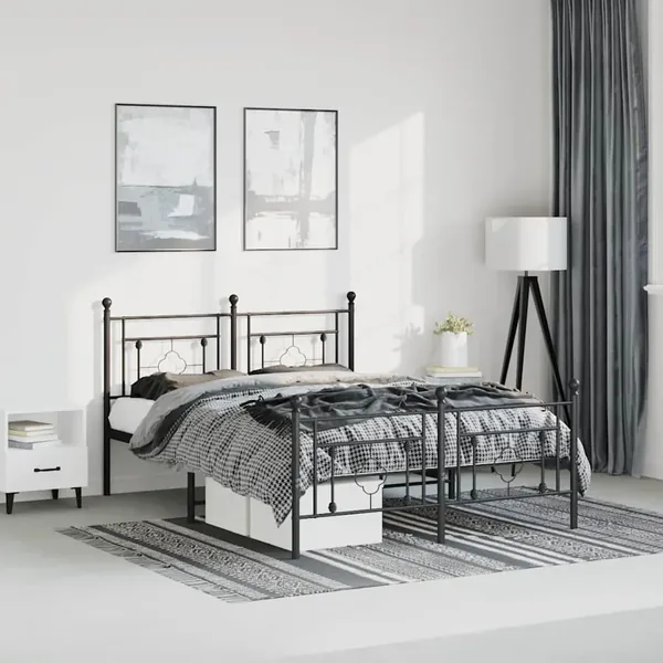 Cadre de lit métal sans matelas avec pied de lit noir 193x203cm