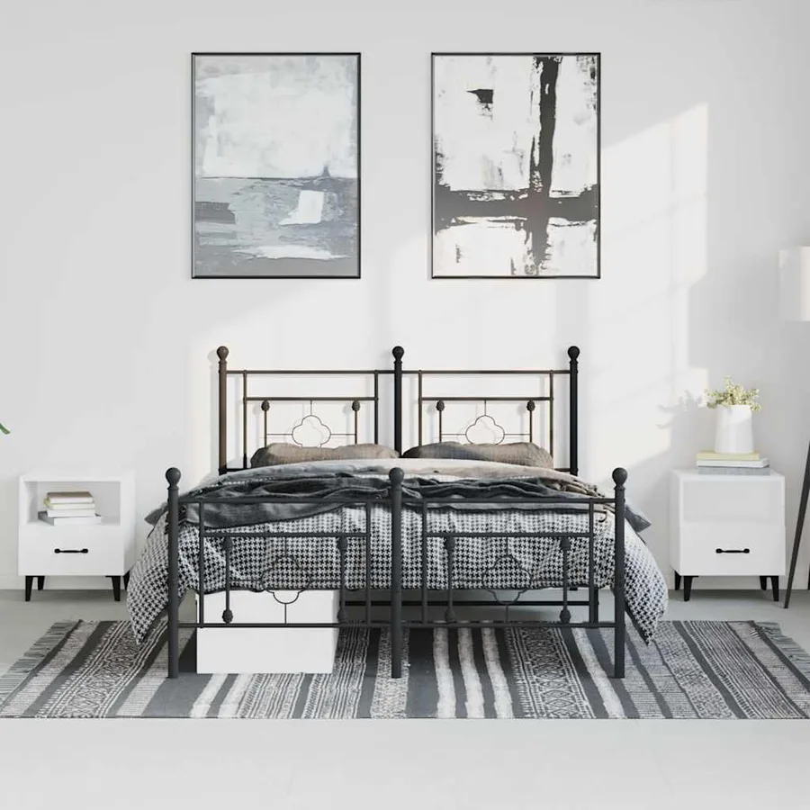 Cadre de lit métal sans matelas avec pied de lit noir 193x203cm - 3