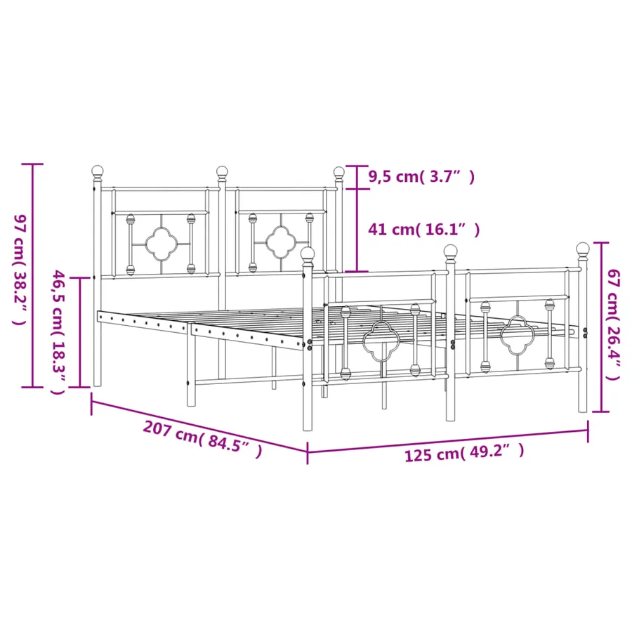 Cadre de lit métal sans matelas et pied de lit blanc 120x200 cm - 11
