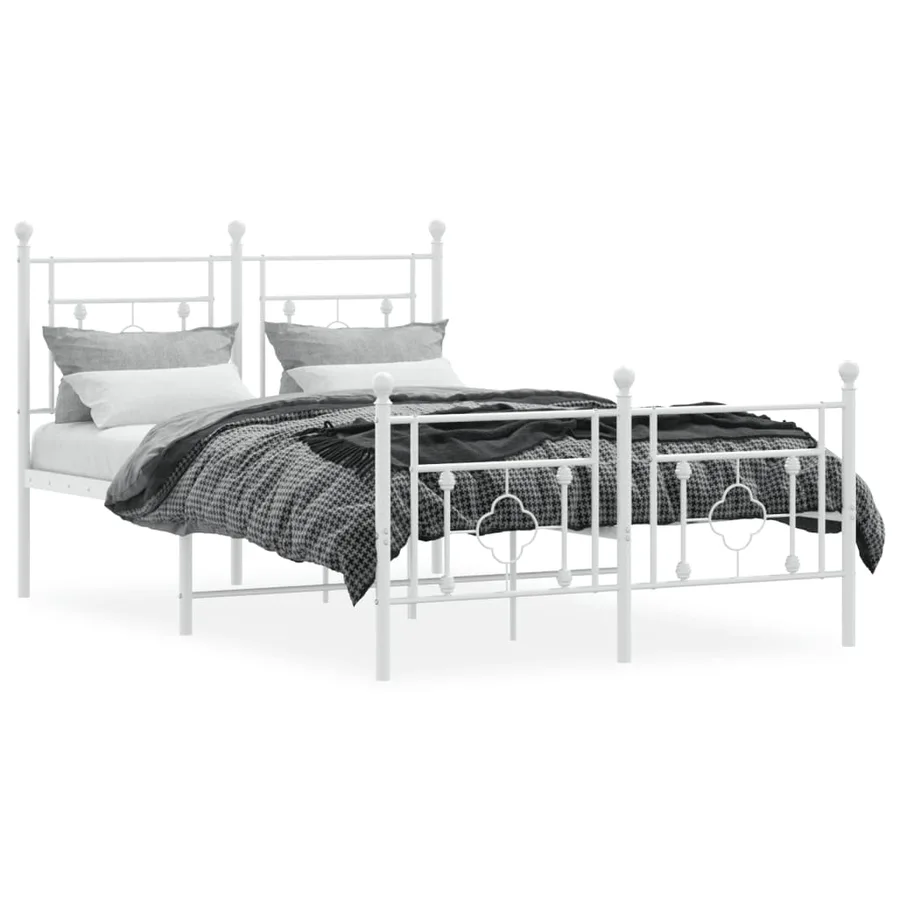 Cadre de lit métal sans matelas et pied de lit blanc 120x200 cm - 3
