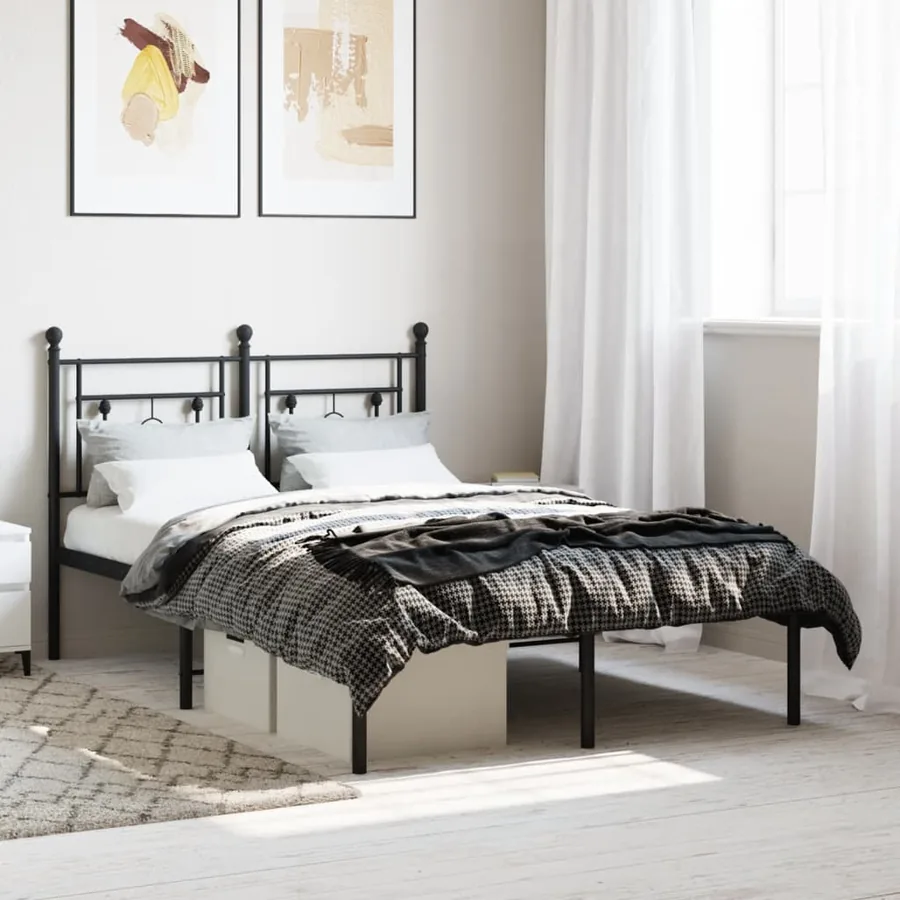 Cadre de lit métal sans matelas avec tête de lit noir 120x200cm