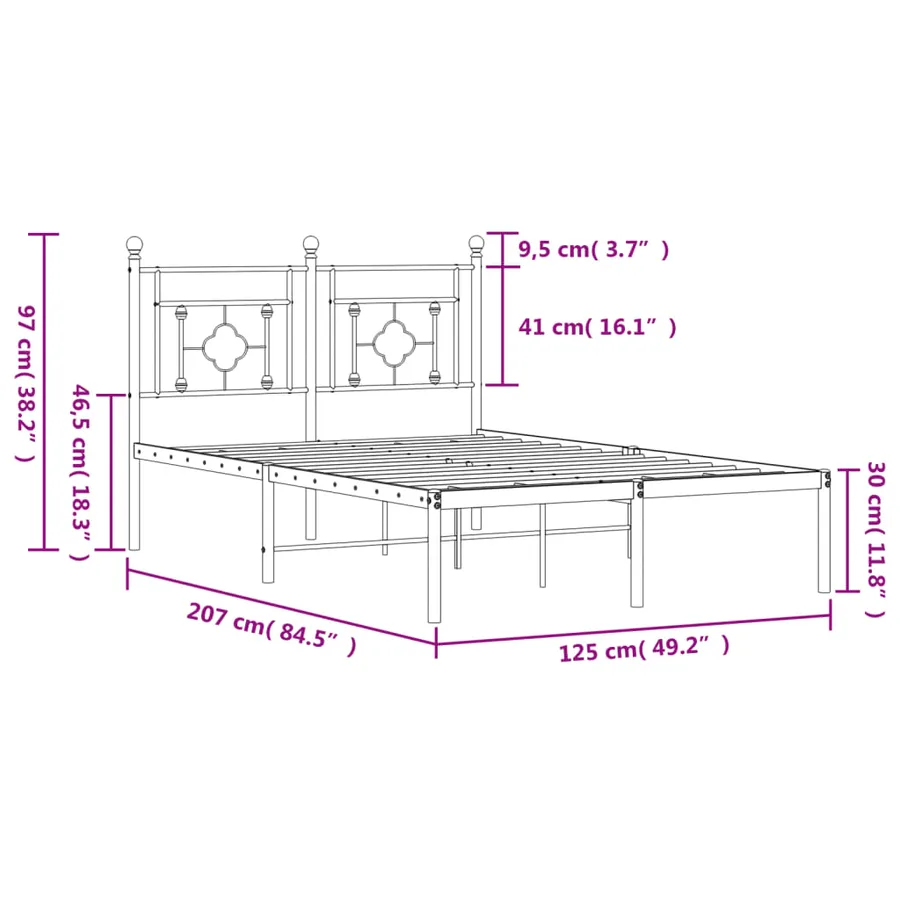 Cadre de lit métal sans matelas avec tête de lit noir 120x200cm - 11