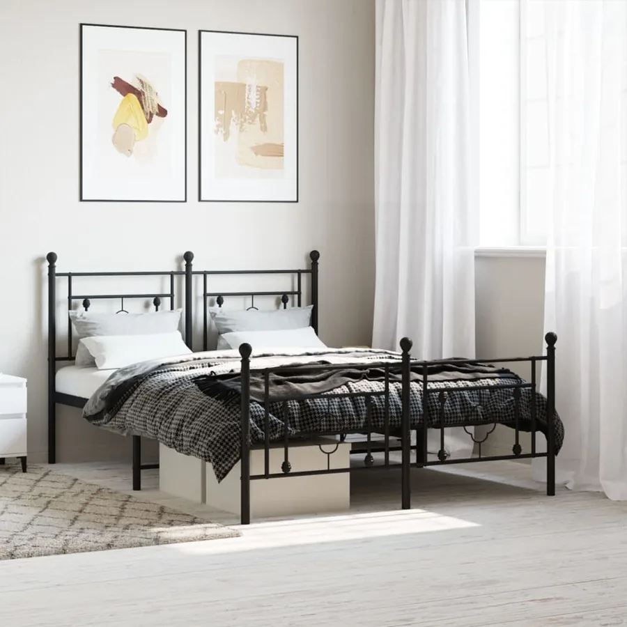 Cadre de lit métal sans matelas avec pied de lit noir 135x190cm