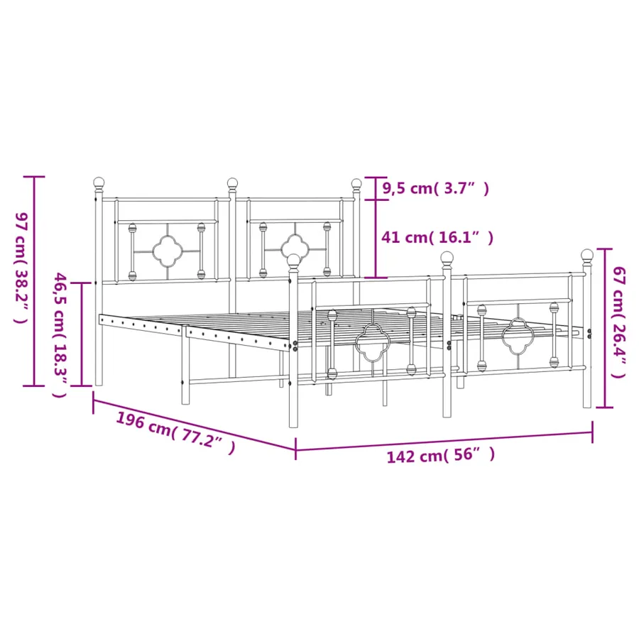 Cadre de lit métal sans matelas avec pied de lit noir 135x190cm - 11