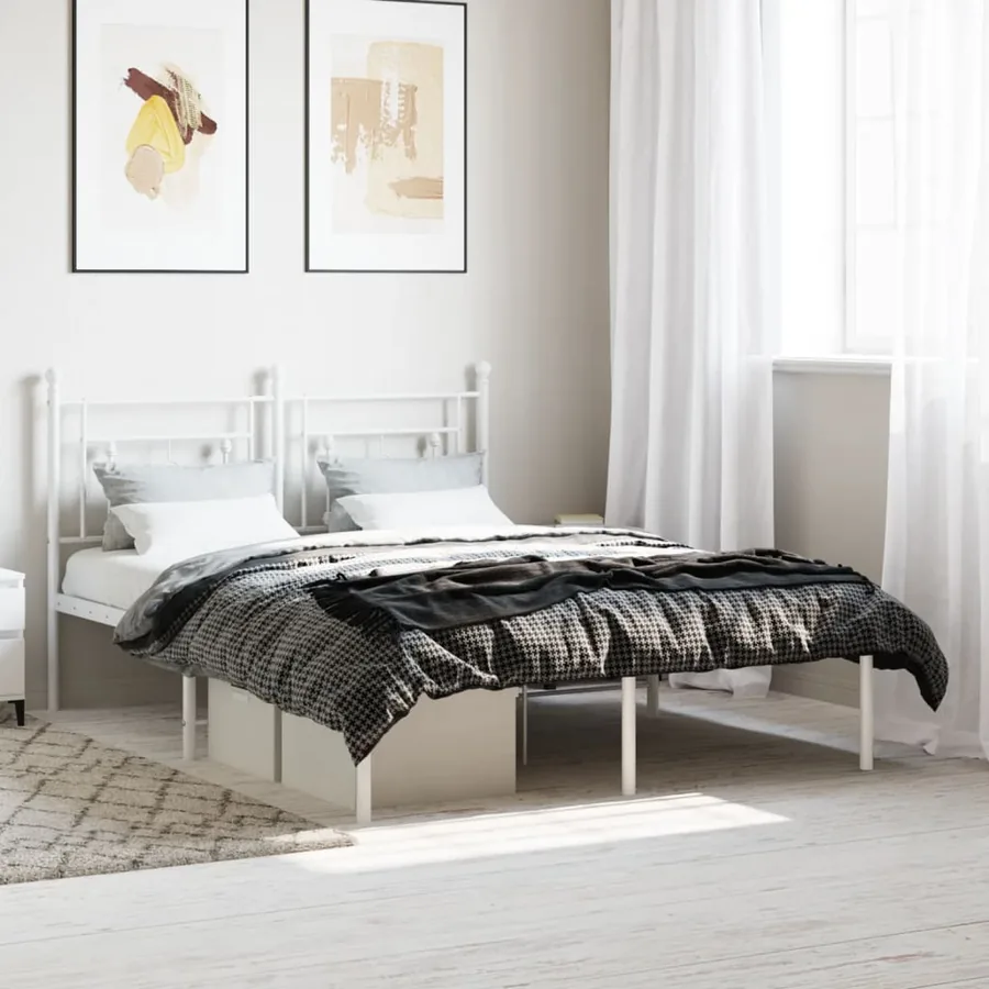 Cadre de lit métal sans matelas et tête de lit blanc 140x200 cm