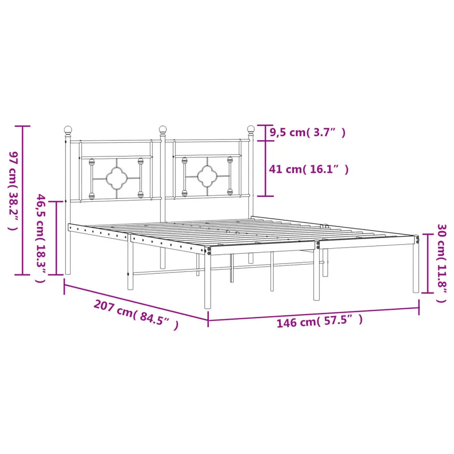 Cadre de lit métal sans matelas et tête de lit blanc 140x200 cm - 11
