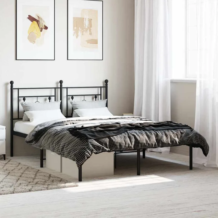 Cadre de lit métal sans matelas avec tête de lit noir 140x200cm