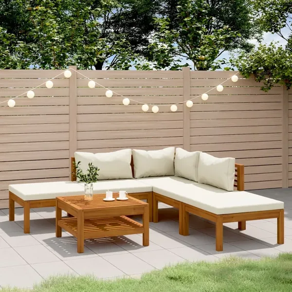 Salon de jardin 6 pcs avec coussin crème Bois d'acacia solide