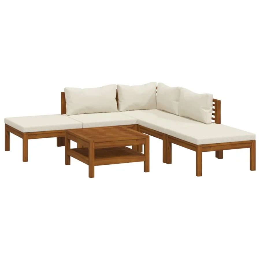Salon de jardin 6 pcs avec coussin crème Bois d'acacia solide - 2