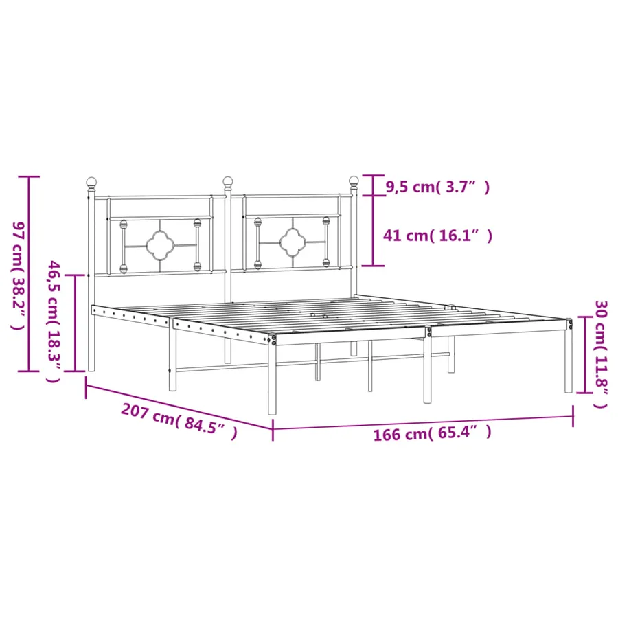 Cadre de lit métal sans matelas et tête de lit noir 160x200 cm - 11