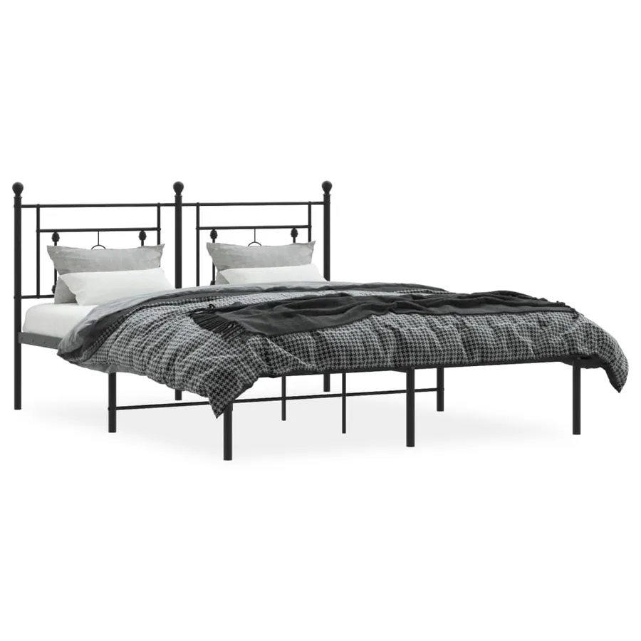Cadre de lit métal sans matelas et tête de lit noir 160x200 cm - 3