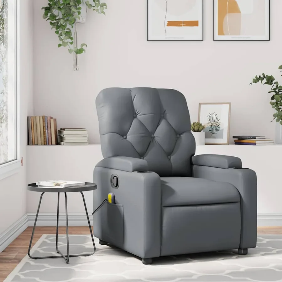 Fauteuil de massage inclinable gris similicuir - 12