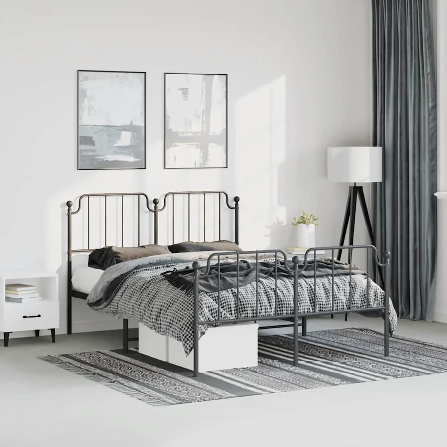 Cadre de lit métal sans matelas avec pied de lit noir 150x200cm