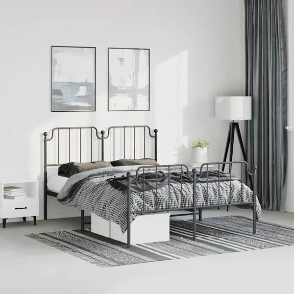 Cadre de lit métal sans matelas avec pied de lit noir 150x200cm
