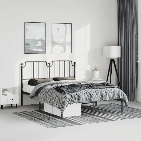 Cadre de lit métal sans matelas avec tête de lit noir 150x200cm