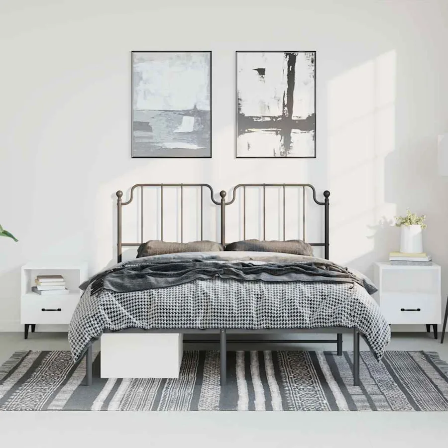 Cadre de lit métal sans matelas avec tête de lit noir 150x200cm - 3