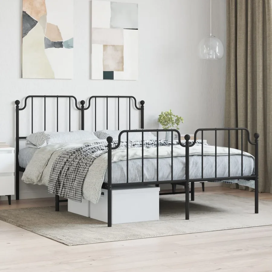 Cadre de lit métal sans matelas avec pied de lit noir 140x190cm