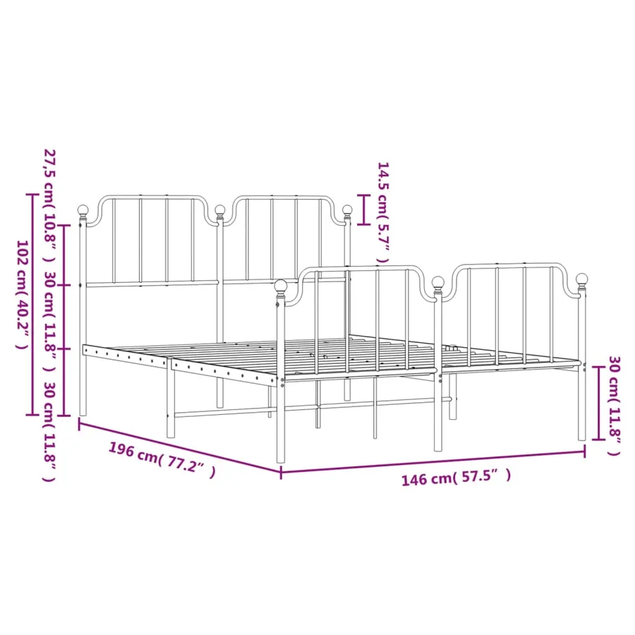 Cadre de lit métal sans matelas avec pied de lit noir 140x190cm - 9