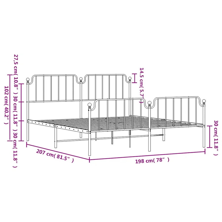 Cadre de lit métal sans matelas avec pied de lit noir 193x203cm - 9