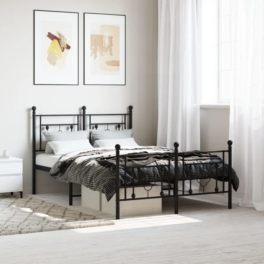 Cadre de lit métal sans matelas avec pied de lit noir 120x190cm