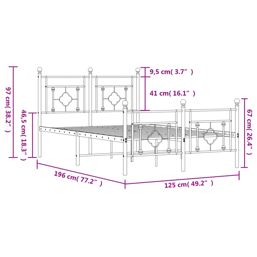 Cadre de lit métal sans matelas avec pied de lit noir 120x190cm - 11