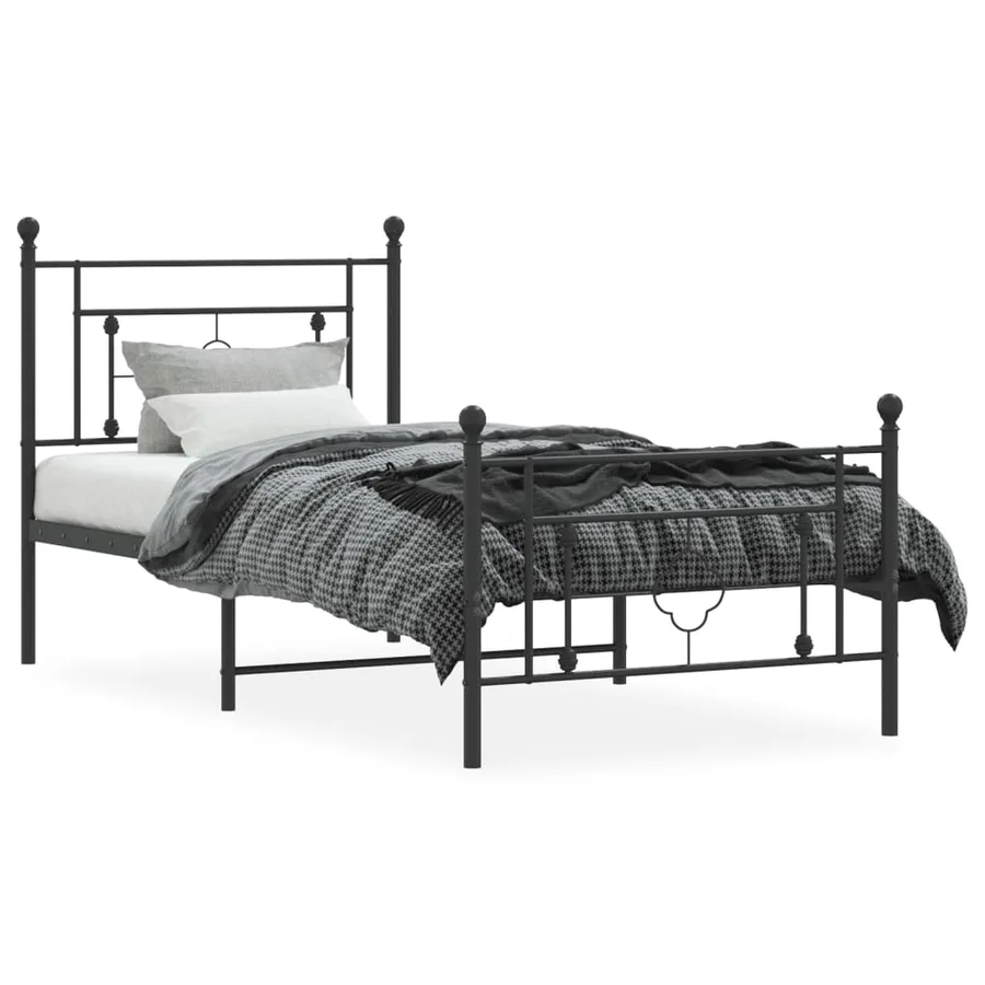 Cadre de lit métal sans matelas avec pied de lit noir 90x190 cm - 3