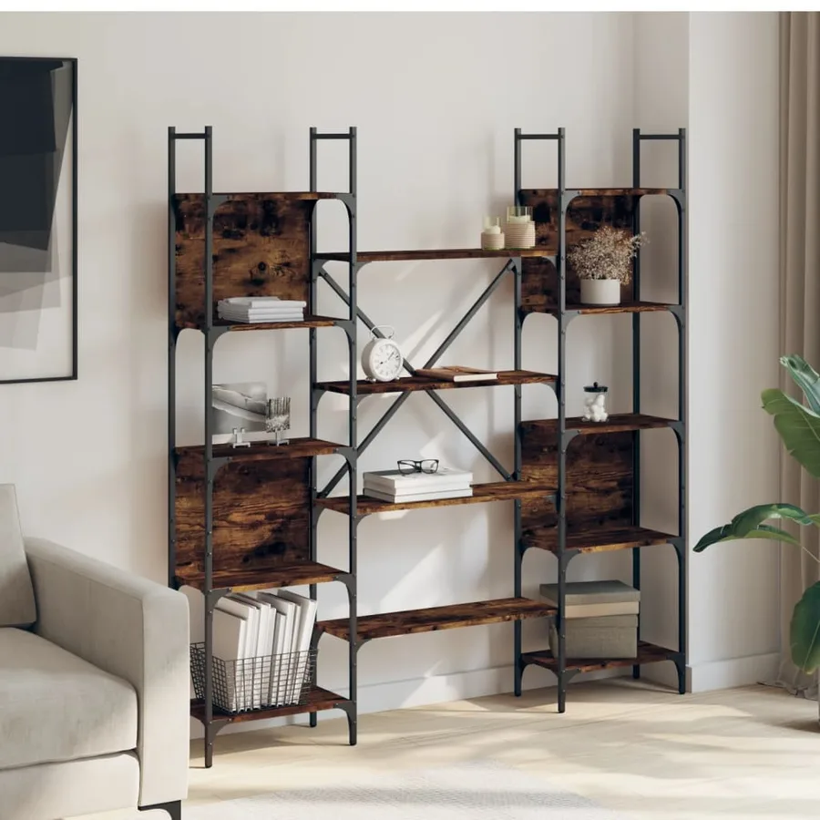 Bibliothèque chêne fumé 155,5x24x166,5 cm bois d'ingénierie - 3