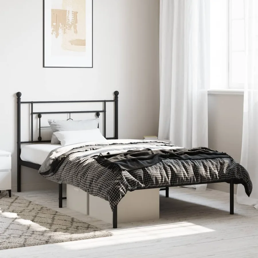 Cadre de lit métal sans matelas avec tête de lit noir 107x203cm
