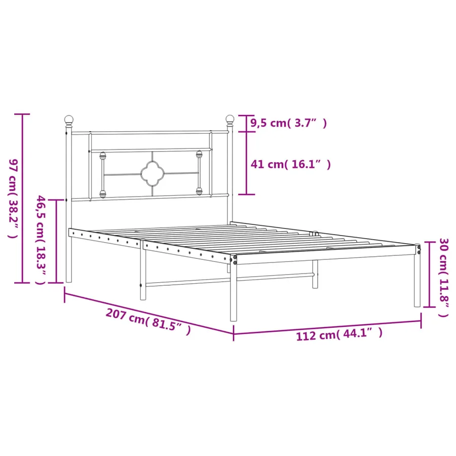 Cadre de lit métal sans matelas avec tête de lit noir 107x203cm - 11