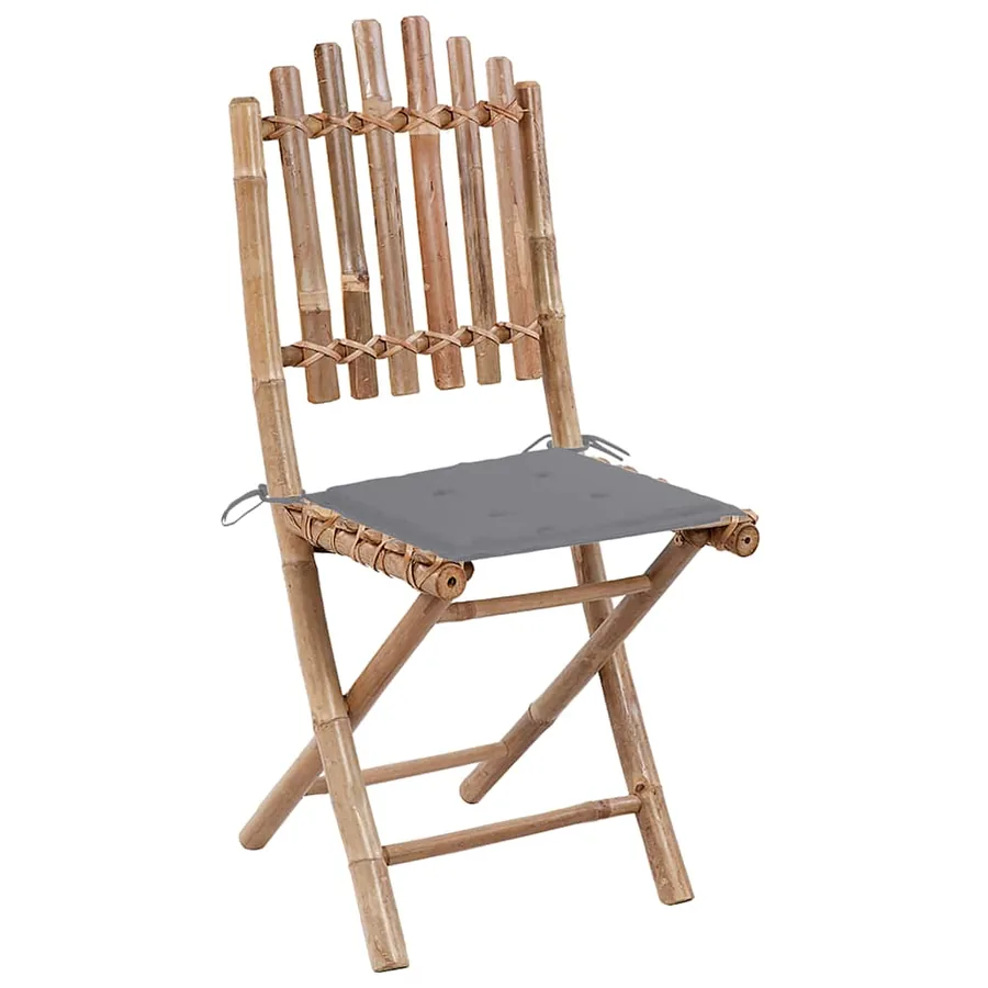 Mobilier à dîner d'extérieur pliable 5 pcs avec coussins bambou - 3