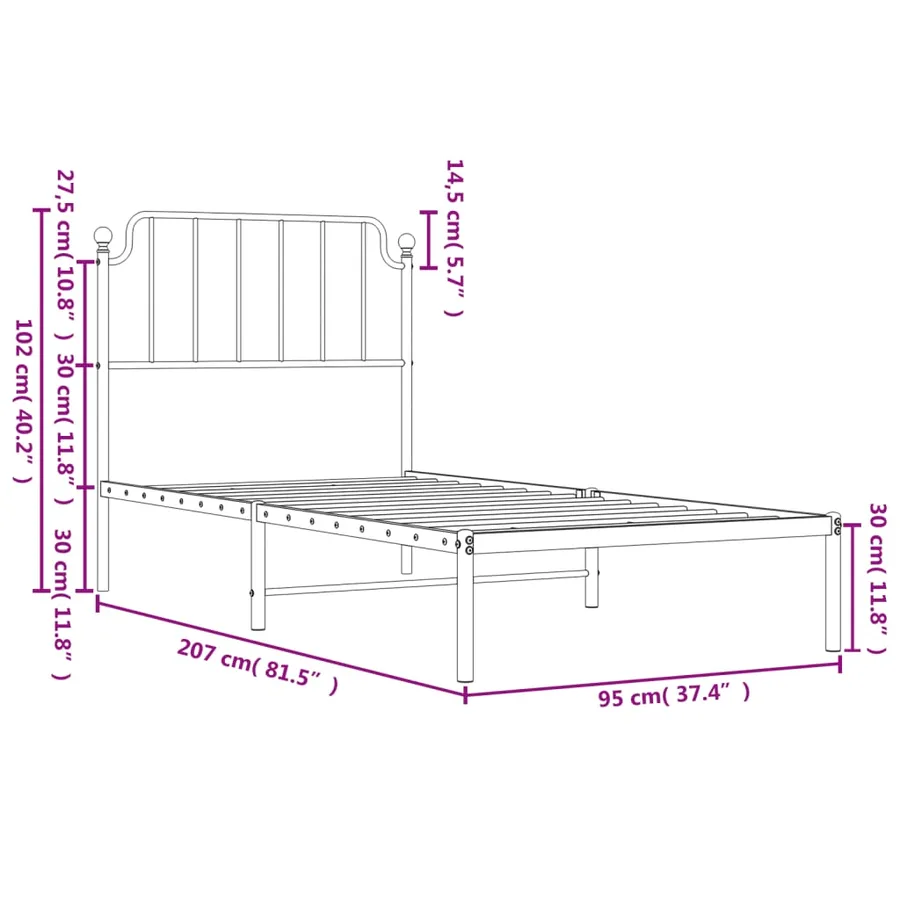 Cadre de lit métal sans matelas avec tête de lit noir 90x200 cm - 9