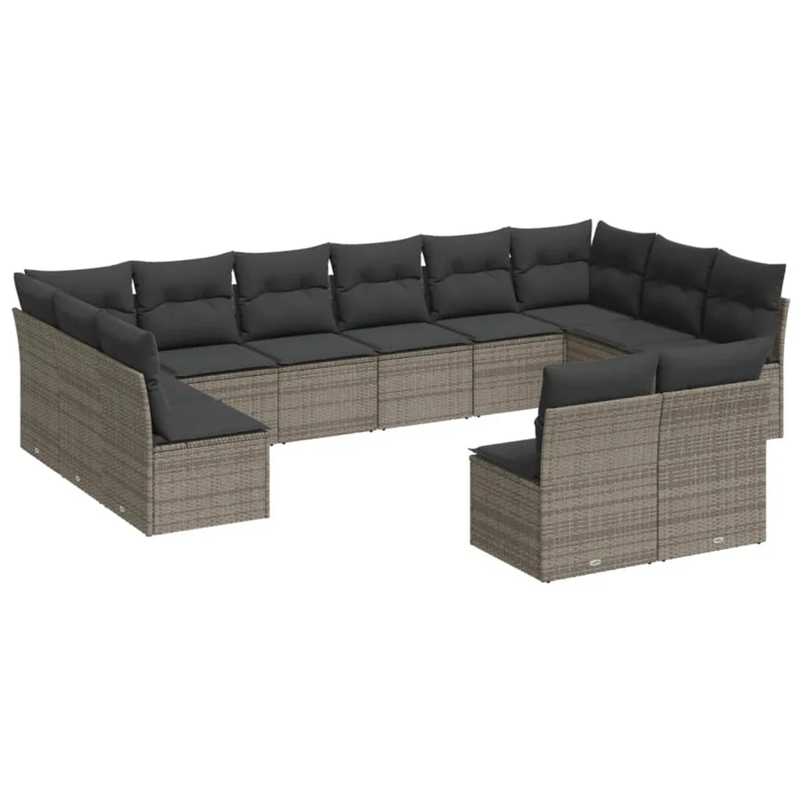 Salon de jardin avec coussins 12 pcs gris résine tressée - 2